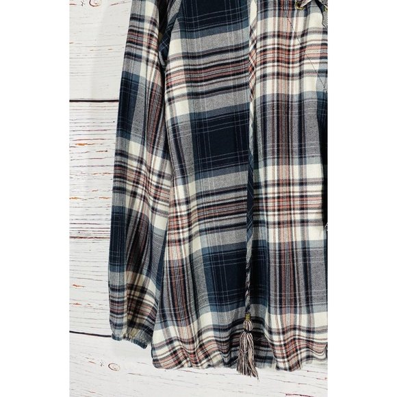 Knox Rose Flannel Top Front Wrap Plaid Shirt Boho Blouse Tassels Womens Small - Picture 7 of 12